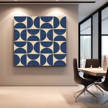 Navy and Beige Geometric Canvas Art for Modern Minimalist Interiors