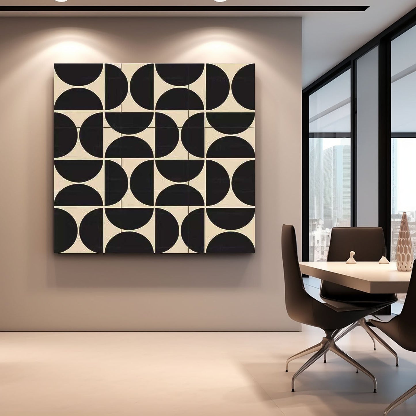 Modern Geometric Black and White Oil Painting for Stylish Home Decor