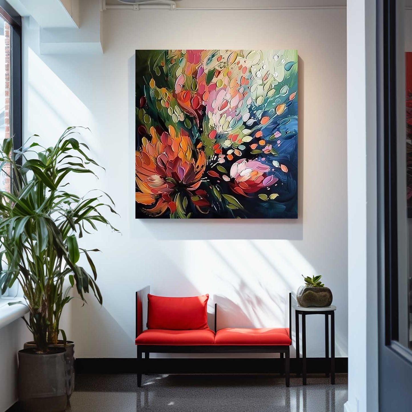 Vibrant Floral Abstract Oil Painting for Elegant Home Decor