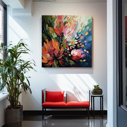 Vibrant Floral Abstract Oil Painting for Elegant Home Decor