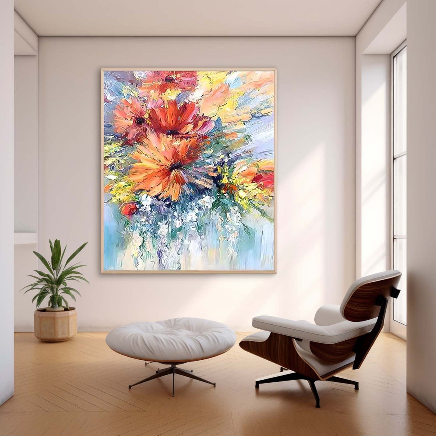 Vibrant Floral Explosion: Colorful Oil Painting for Home Décor and Art Lovers