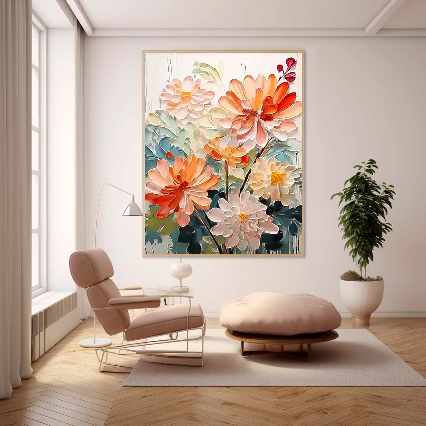 Vibrant Floral Oil Painting - Elegant Flower Artwork for Home Decor