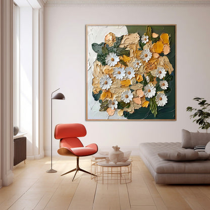 Vibrant Daisy Floral Oil Painting for Home Décor and Art Lovers