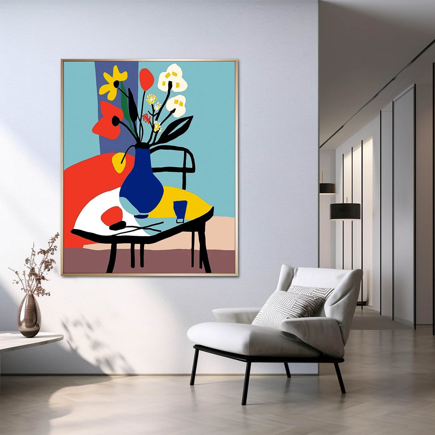 Vibrant Floral Still Life Oil Painting in Colorful Vase for Home Décor
