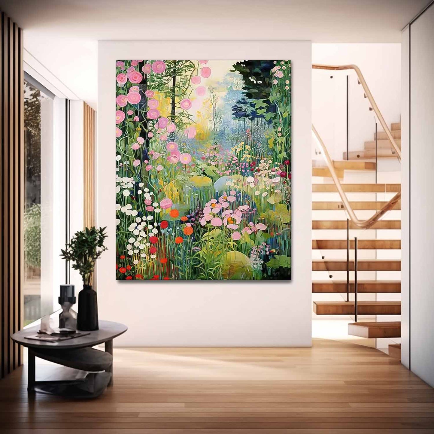 Vibrant Floral Landscape Oil Painting for Home Decor and Garden Inspiration