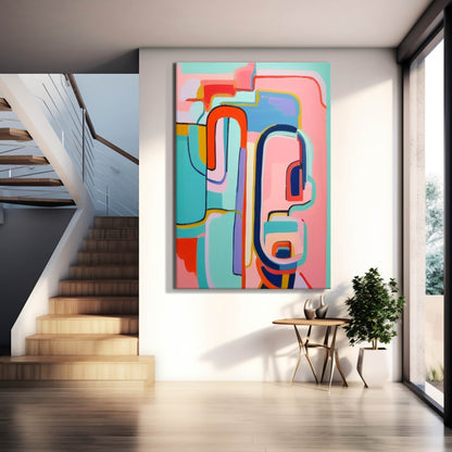 Vibrant Abstract Oil Painting with Colorful Geometric Shapes for Modern Decor