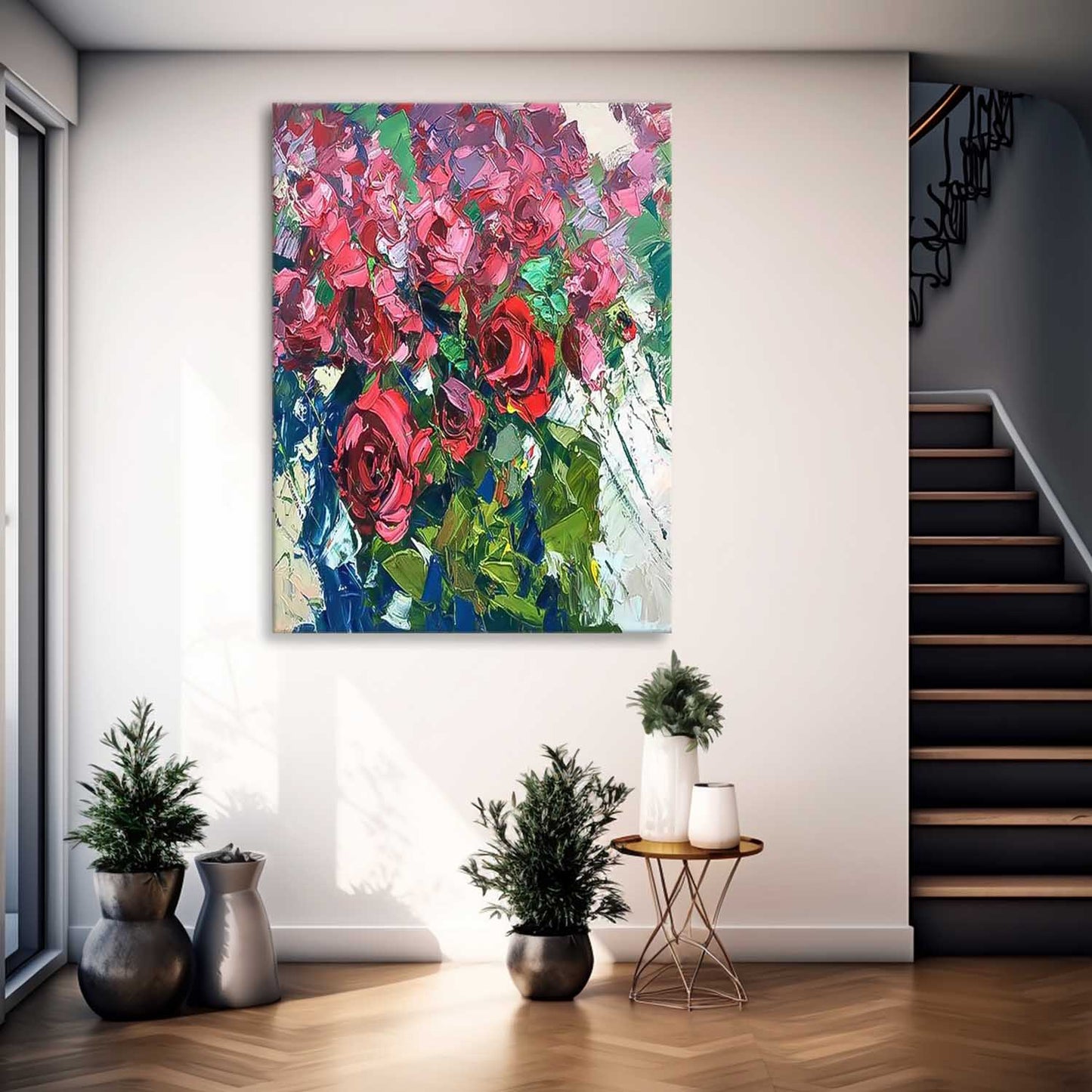 Vibrant Floral Oil Painting of Roses for Elegant Home Decor