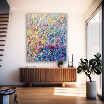 Vibrant Abstract Floral Oil Painting for Colorful Home Decor