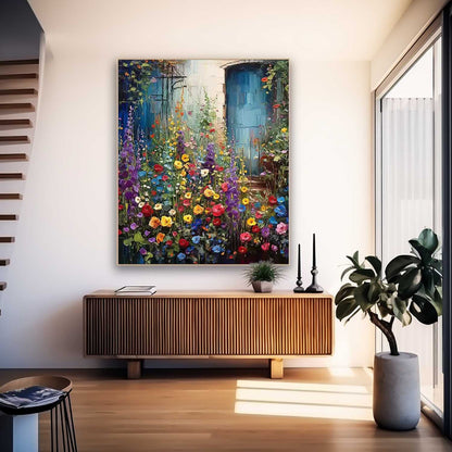 Vibrant Garden Flowers Oil Painting for Home Decor and Art Lovers