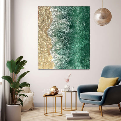 Serene Beach and Ocean Waves Oil Painting for Coastal Decor