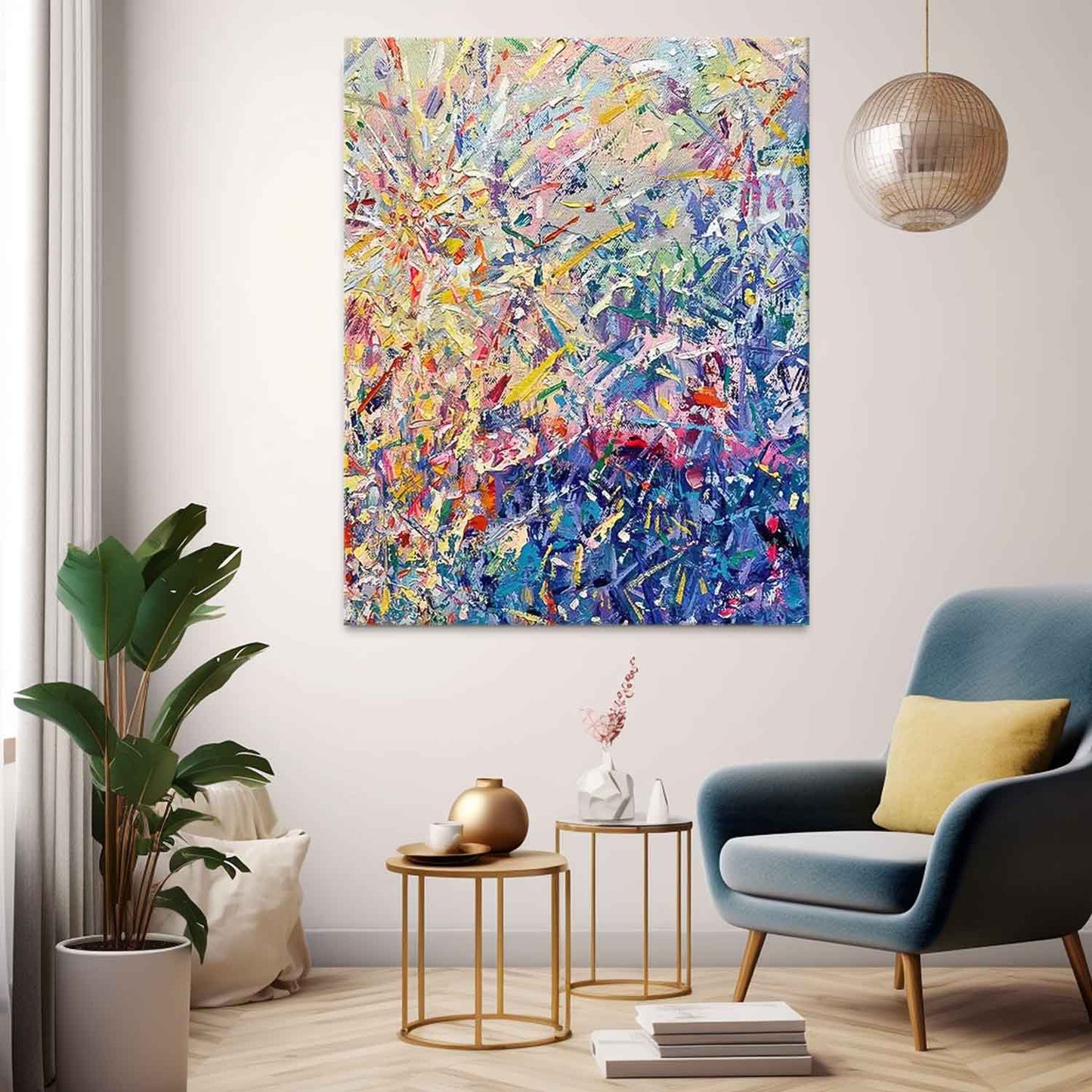 Vibrant Abstract Floral Oil Painting for Colorful Home Decor
