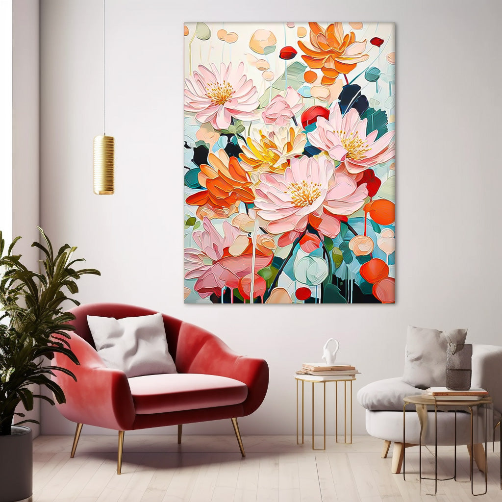 Vibrant Floral Oil Painting - Colorful Canvas Art for Home Decor and Wall Gallery