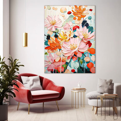Vibrant Floral Oil Painting - Colorful Canvas Art for Home Decor and Wall Gallery