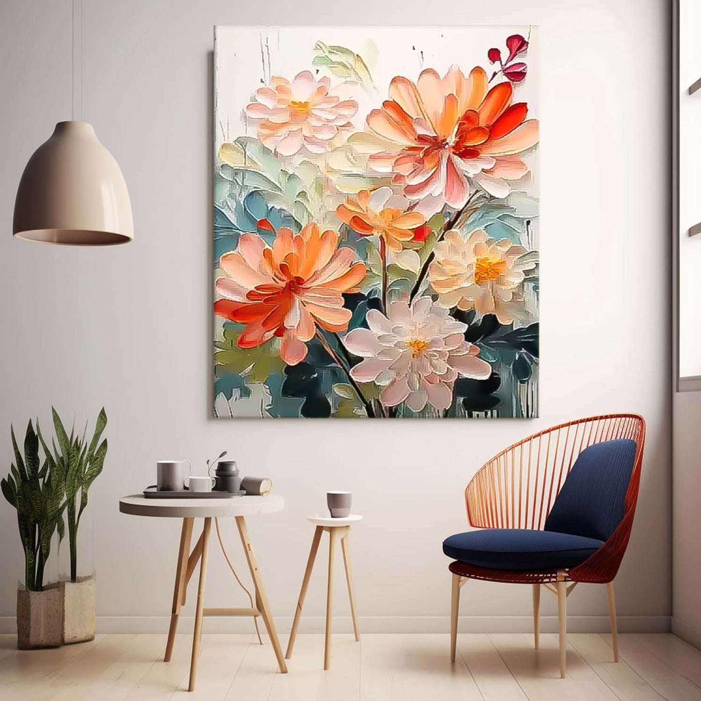 Vibrant Floral Oil Painting - Elegant Flower Artwork for Home Decor