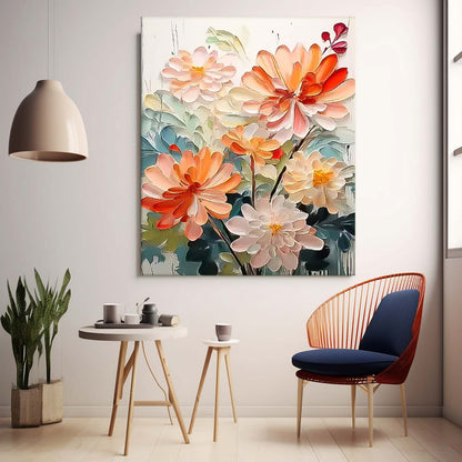 Vibrant Floral Oil Painting - Elegant Flower Artwork for Home Decor
