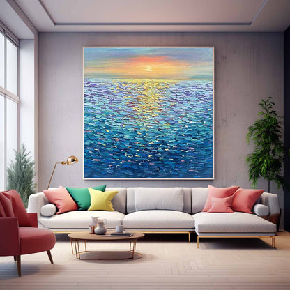 Serene Ocean Sunset Oil Painting - Vibrant Seascape Canvas Art for Home Decor