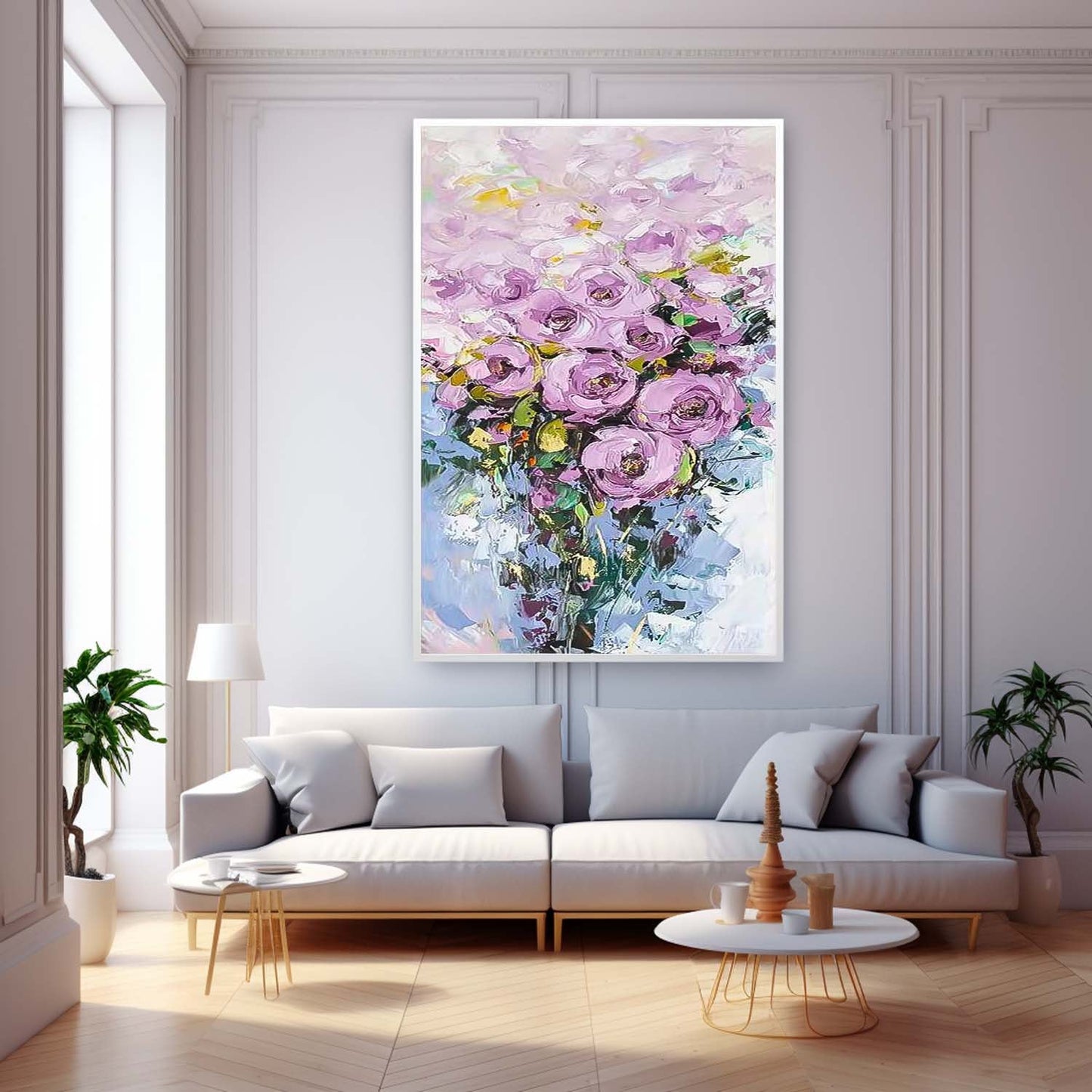 Vibrant Purple Rose Oil Painting for Floral Home Decor