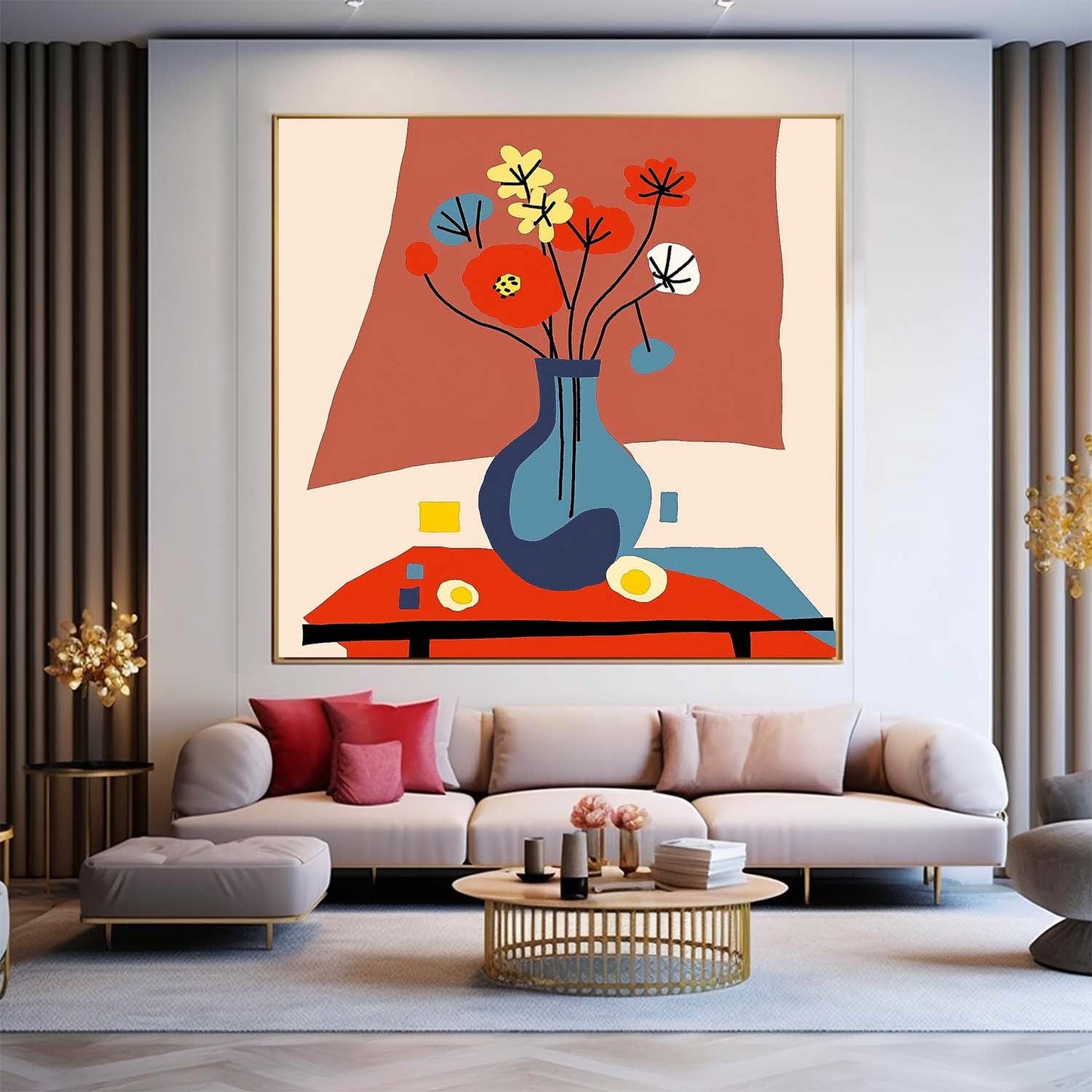 Vibrant Floral Still Life Oil Painting for Colorful Home Decor