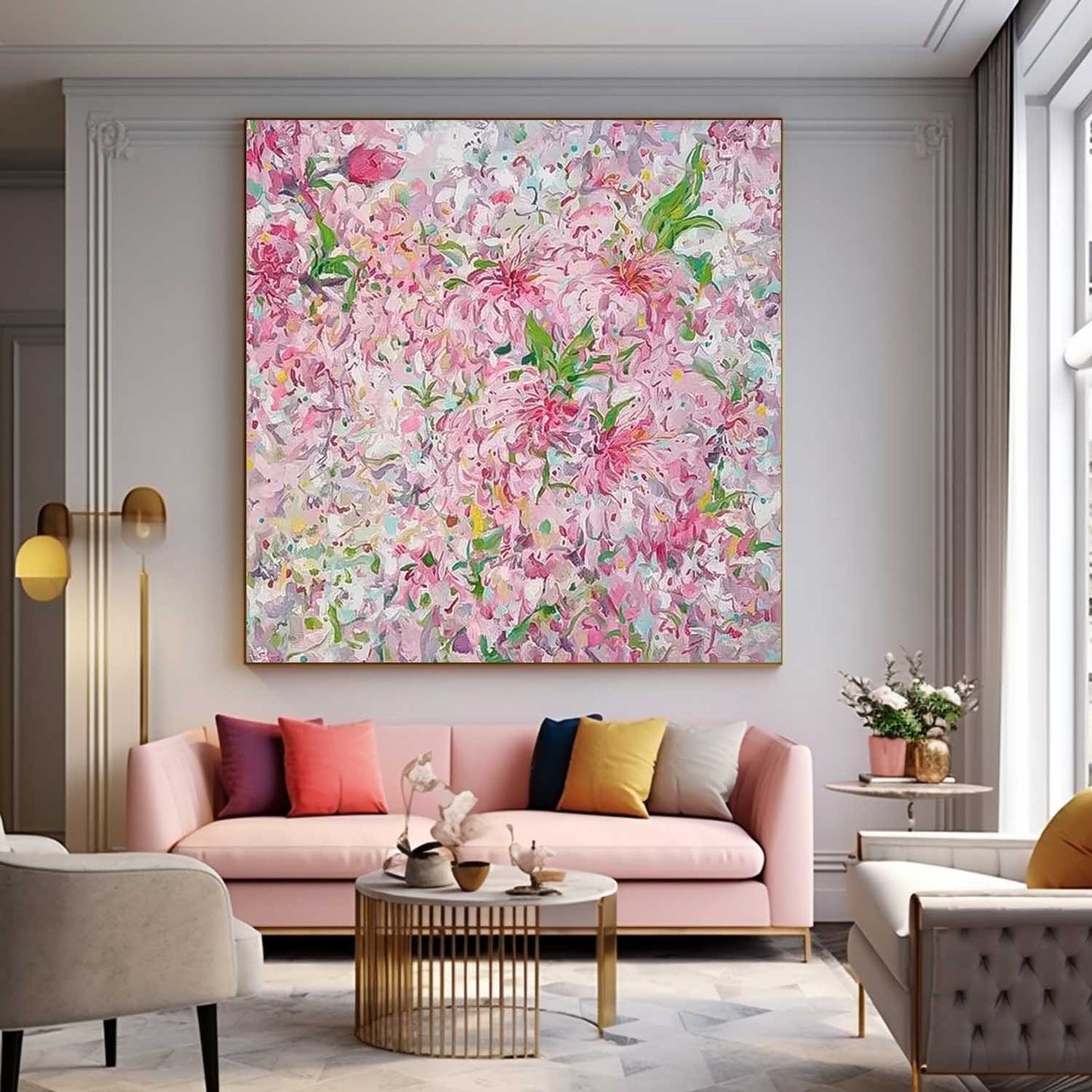 Vibrant Pink Floral Canvas Art for Elegant Home Decor
