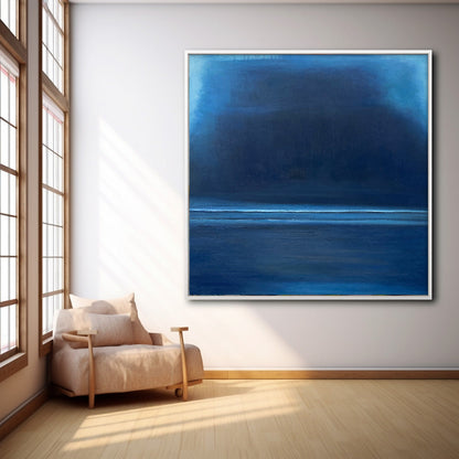 Serene Blue Abstract Oil Painting for Modern Minimalist Home Decor