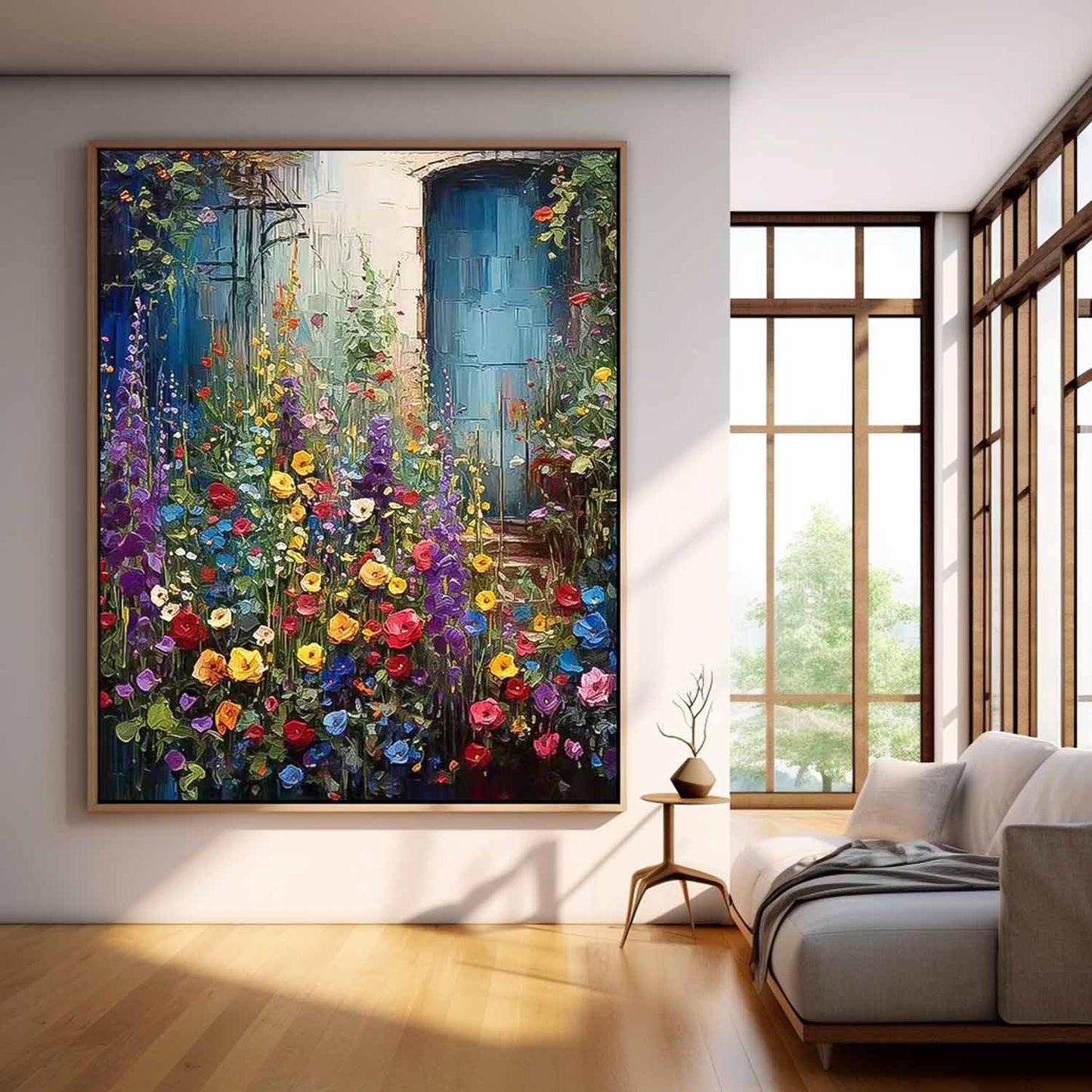 Vibrant Garden Flowers Oil Painting for Home Decor and Art Lovers
