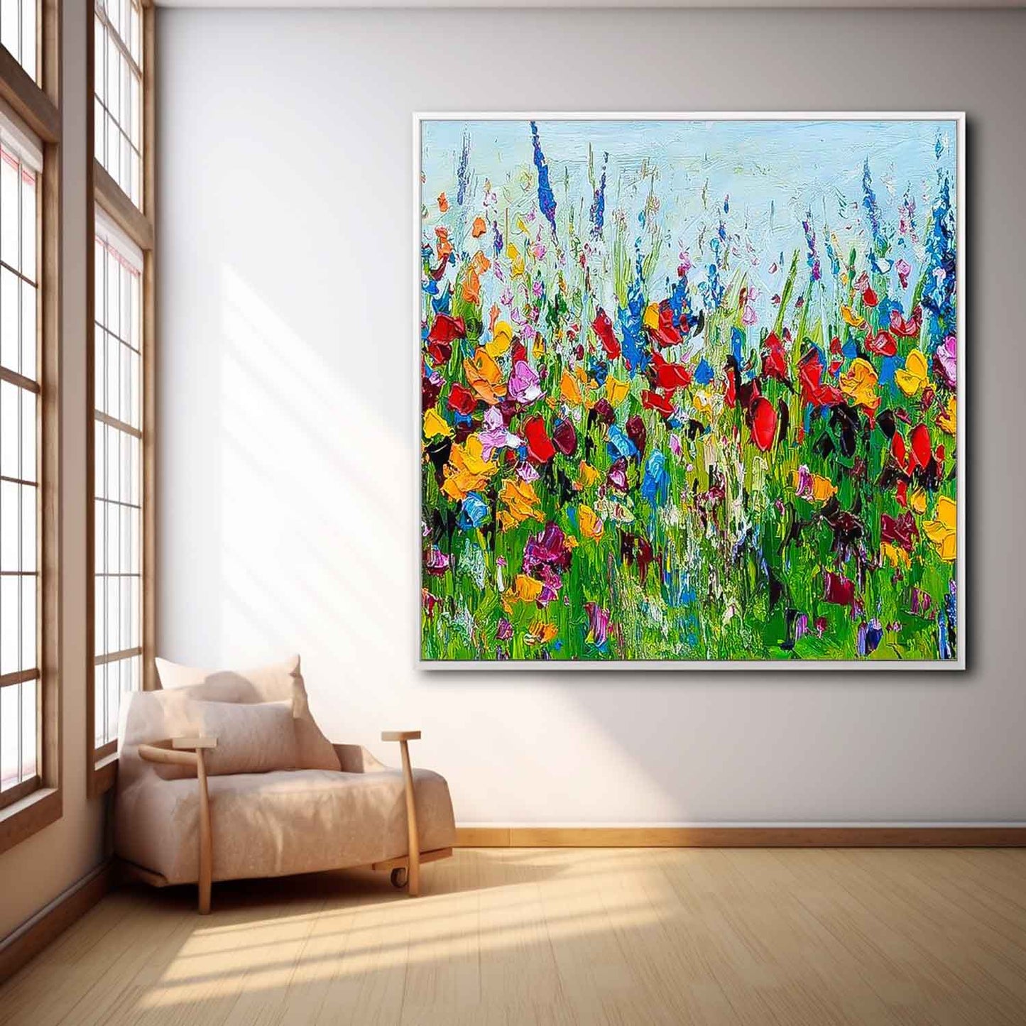 Vibrant Floral Oil Painting - Colorful Flower Garden Canvas Art for Home Decor