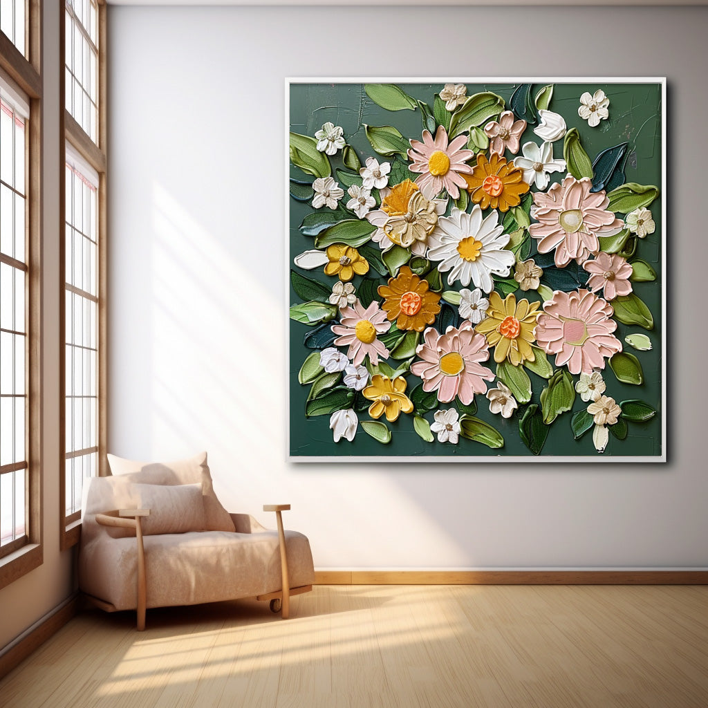 Vibrant Floral Oil Painting on Canvas – Colorful Flower Garden Art