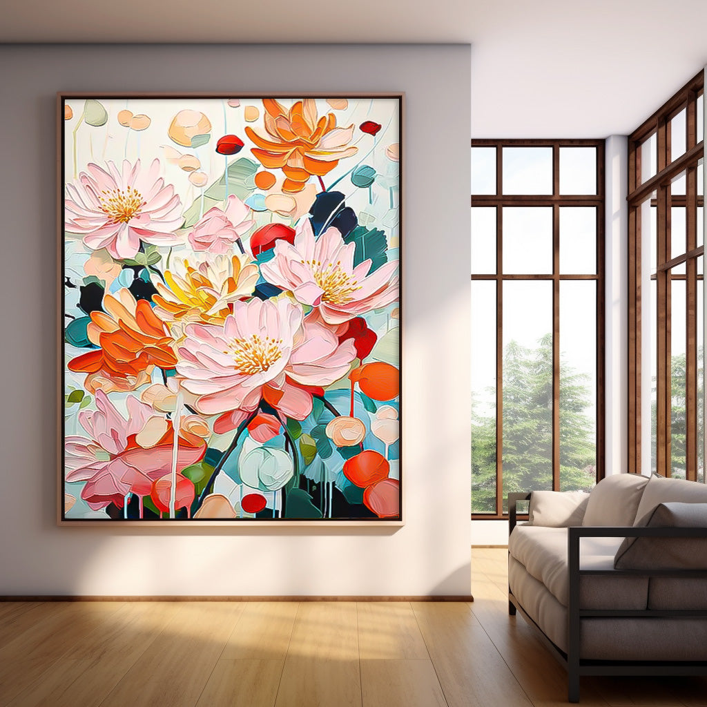 Vibrant Floral Oil Painting - Colorful Canvas Art for Home Decor and Wall Gallery