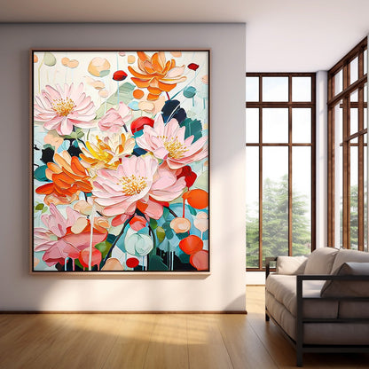 Vibrant Floral Oil Painting - Colorful Canvas Art for Home Decor and Wall Gallery