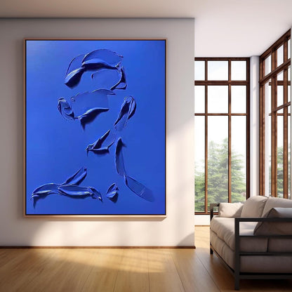 Bold Blue Minimalist Oil Painting for Modern Home Decor