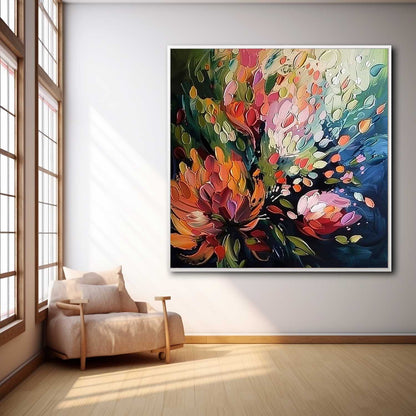 Vibrant Floral Abstract Oil Painting for Elegant Home Decor
