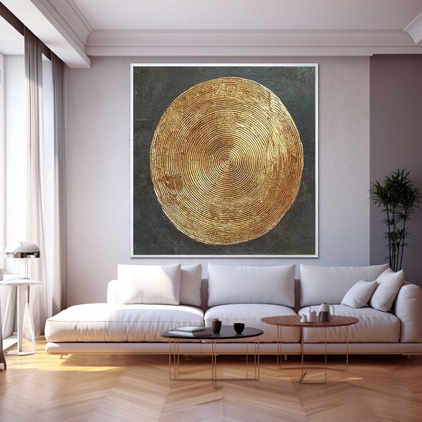 Elegant Gold Circular Texture Oil Painting for Modern Minimalist Decor
