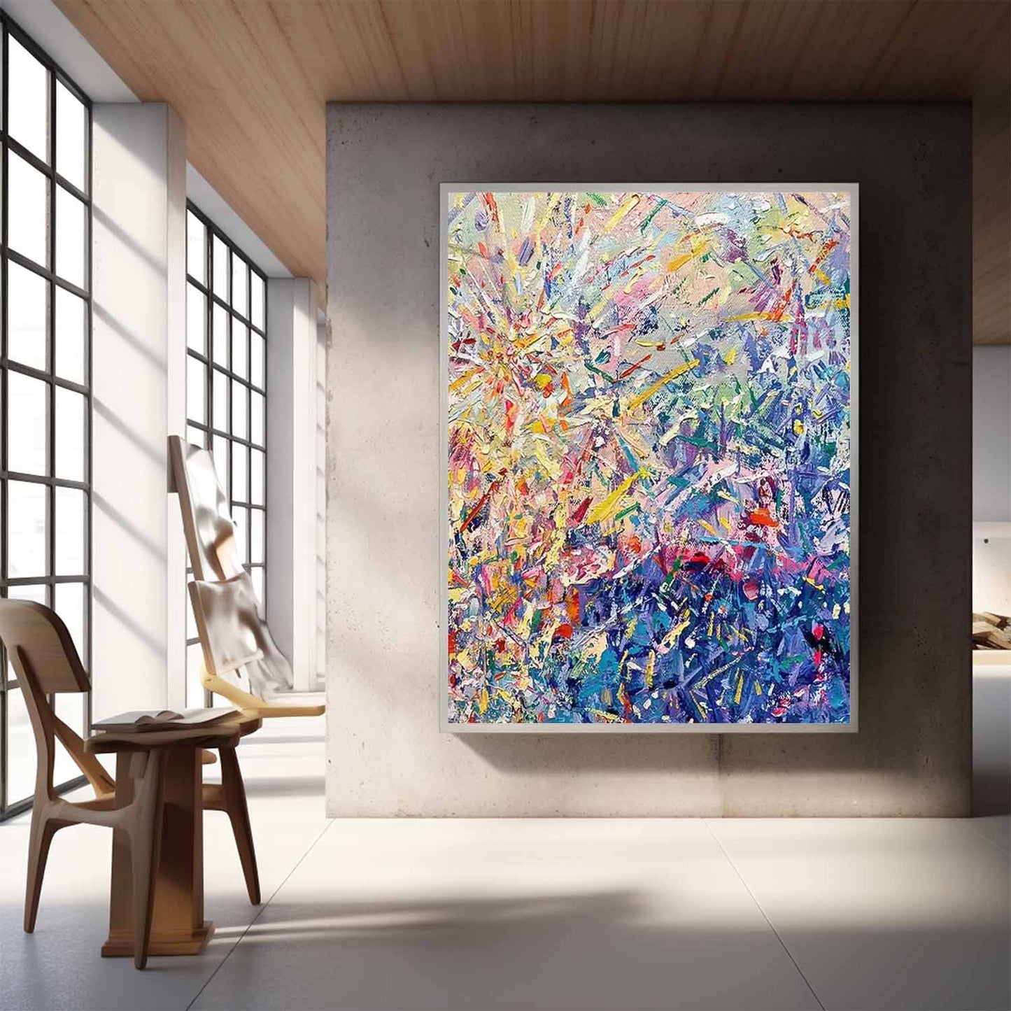 Vibrant Abstract Floral Oil Painting for Colorful Home Decor