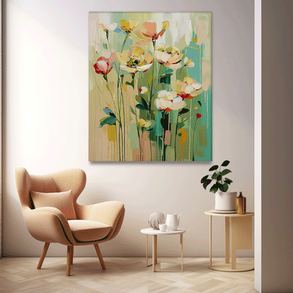 Vibrant Floral Oil Painting for Home Décor – Colorful Flower Art Canvas
