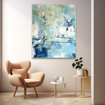 Serene Abstract Oil Painting of Two Figures on Water – Perfect for Modern Home Decor