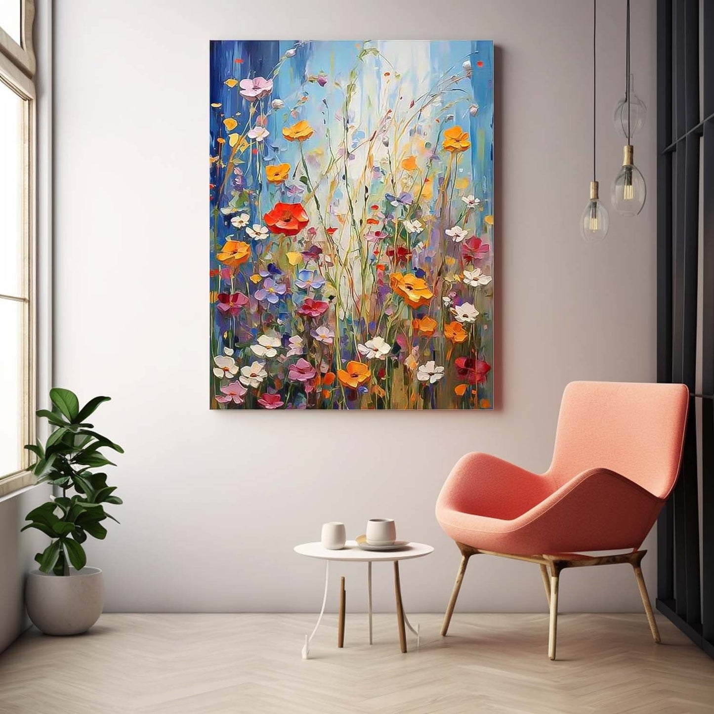 Vibrant Floral Oil Painting for Colorful Home Decor and Artistic Wall Art