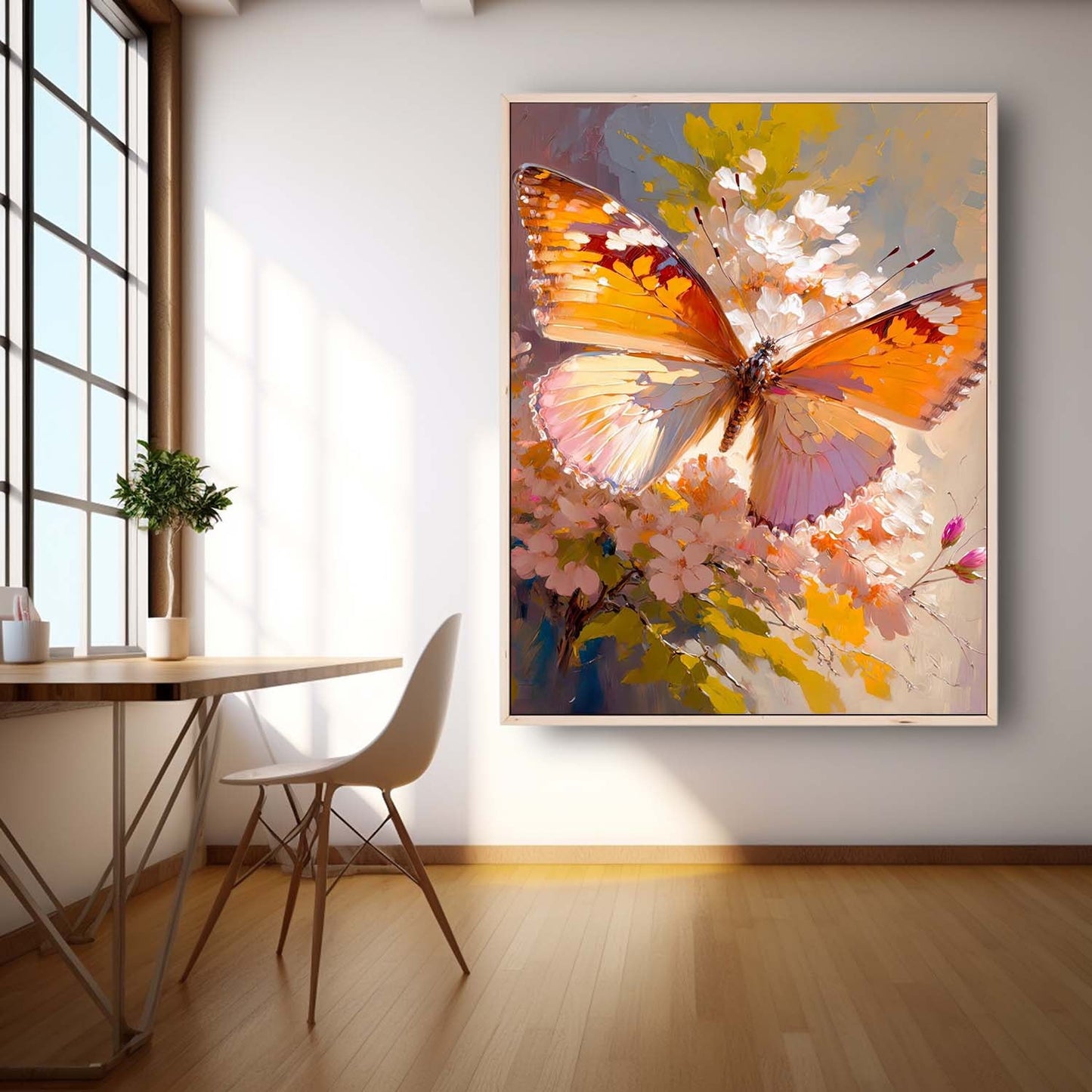 Vibrant Butterfly Oil Painting on Floral Background for Home Decor