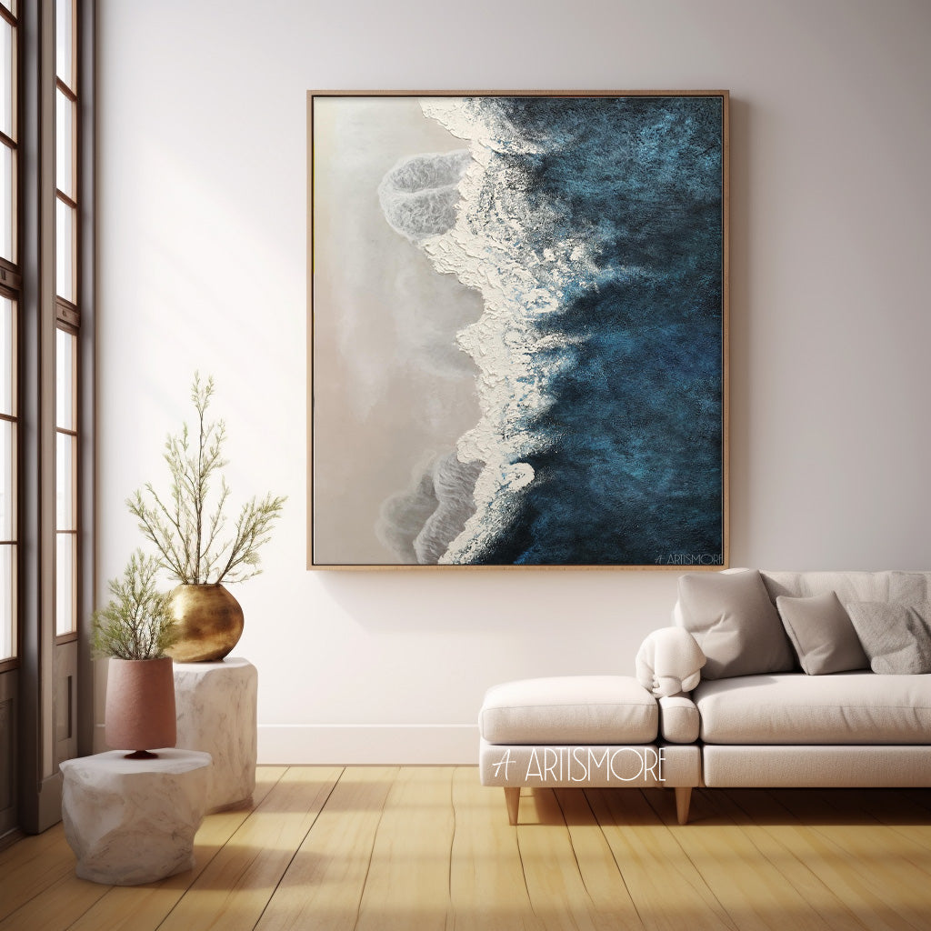 Tranquil Ocean Waves Oil Painting for Serene Coastal Home D√©cor