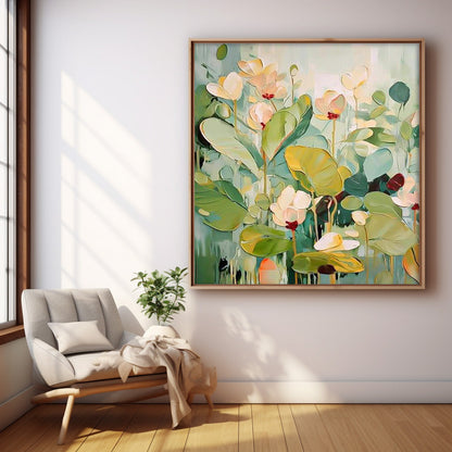 Vibrant Floral Oil Painting on Canvas – Blooming Garden Wall Art Decor