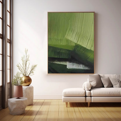 Modern Minimalist Green Abstract Oil Painting for Contemporary Home Decor