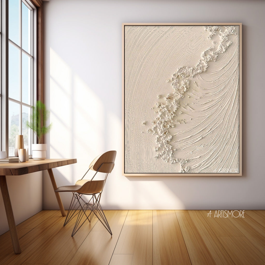 Tranquil Beach Wave Abstract Oil Painting for Coastal Home Decor