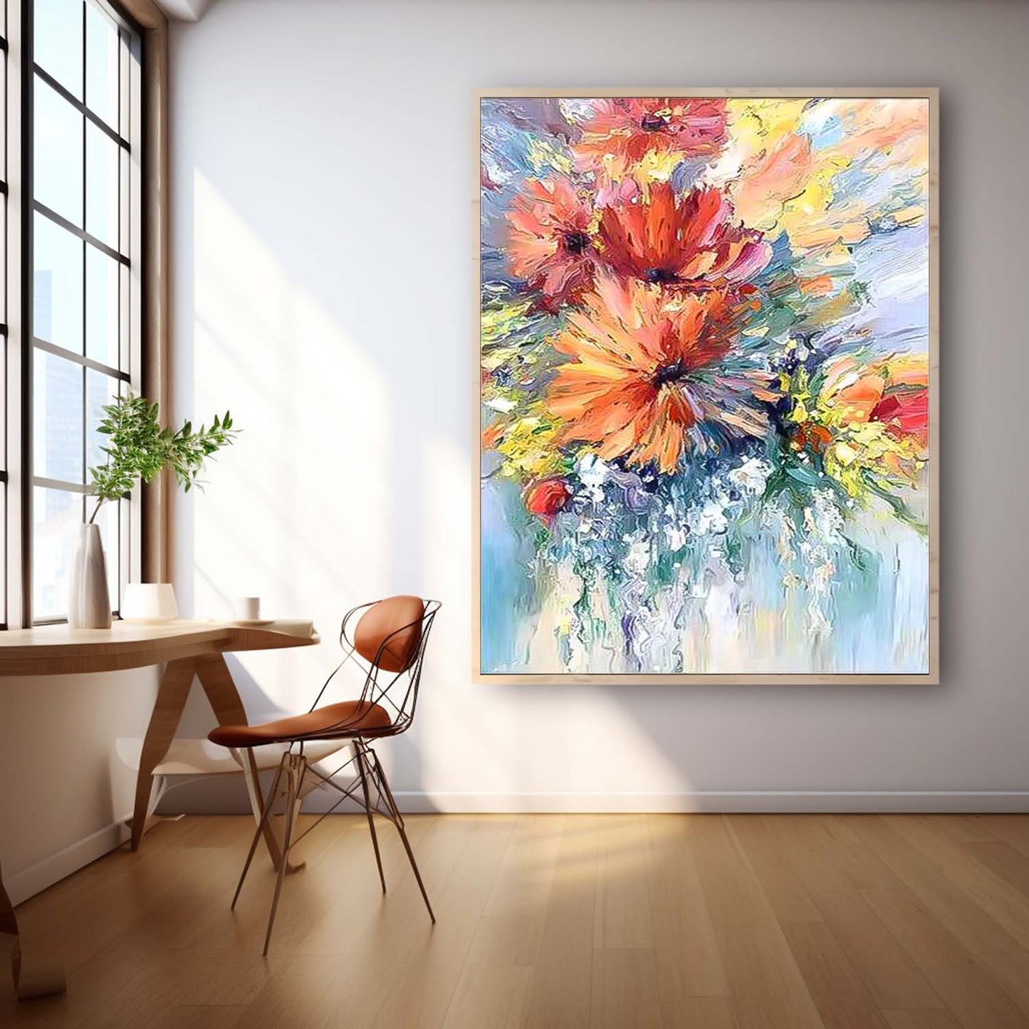 Vibrant Floral Explosion: Colorful Oil Painting for Home Décor and Art Lovers