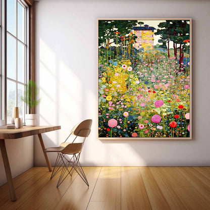 Vibrant Floral Landscape Oil Painting for Home Decor and Art Lovers