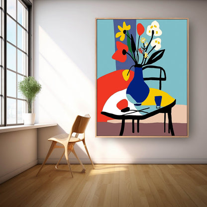 Vibrant Floral Still Life Oil Painting in Colorful Vase for Home Décor