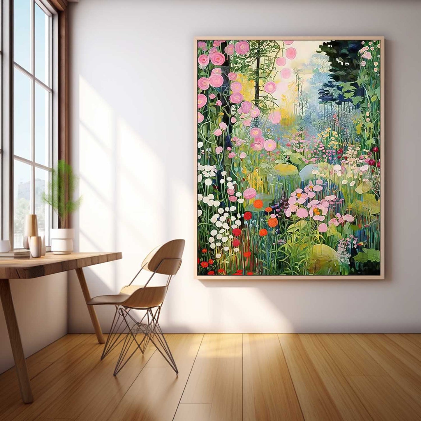 Vibrant Floral Landscape Oil Painting for Home Decor and Garden Inspiration
