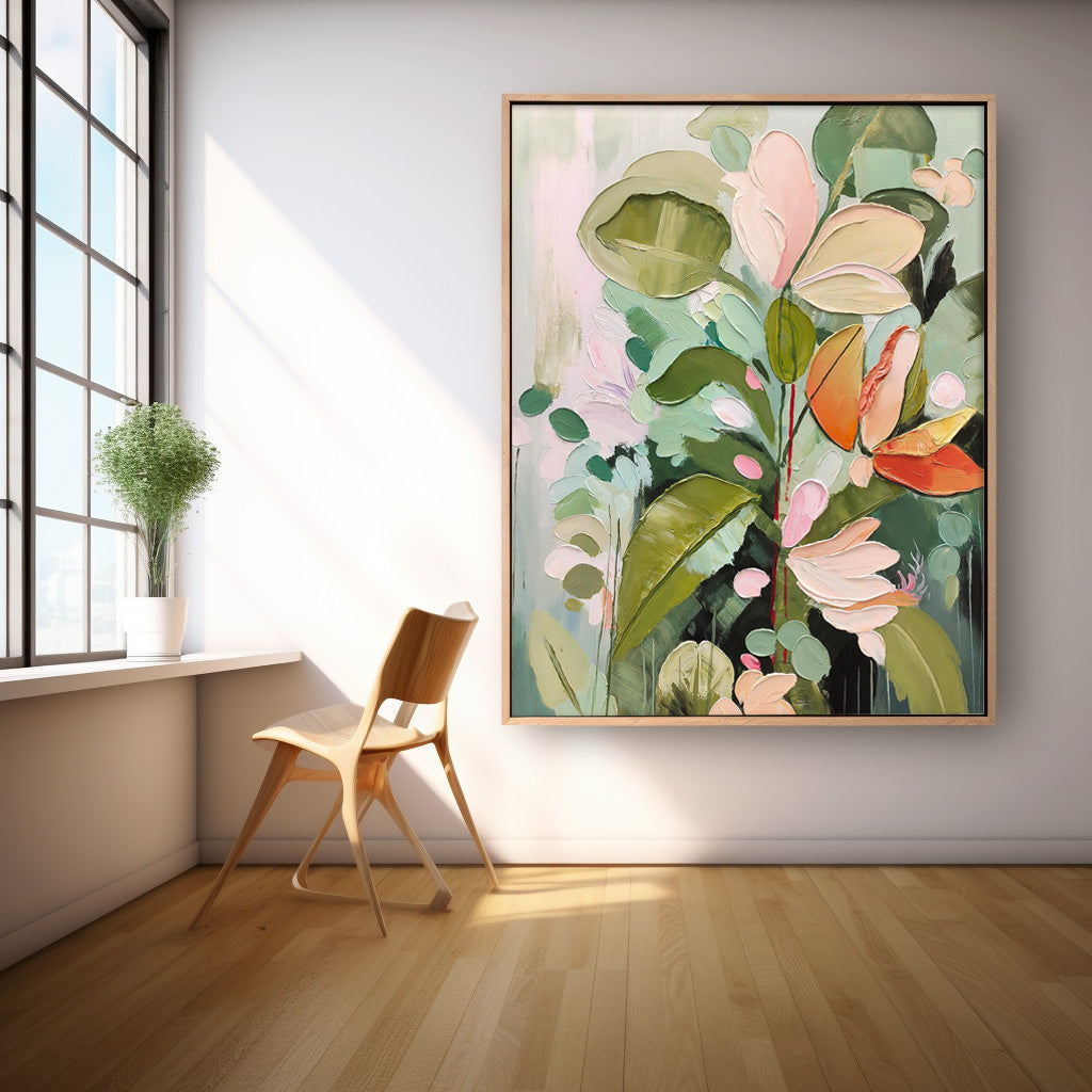 Vibrant Floral Oil Painting on Canvas - Contemporary Botanical Home Decor