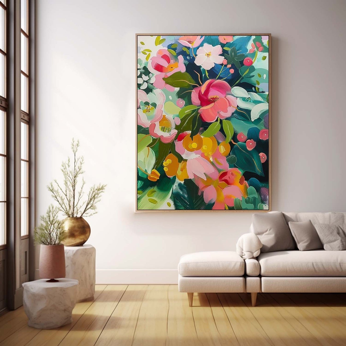 Vibrant Floral Oil Painting for Home Decor – Colorful Flower Art on Canvas