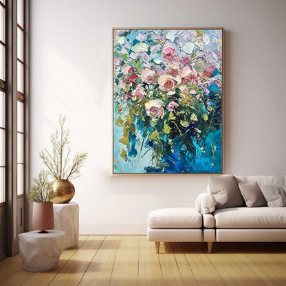 Vibrant Floral Oil Painting for Home Décor - Romantic Flower Canvas Art