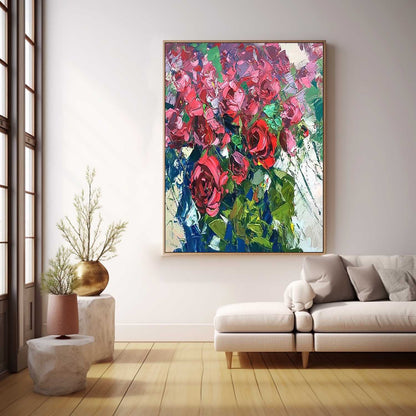 Vibrant Floral Oil Painting of Roses for Elegant Home Decor