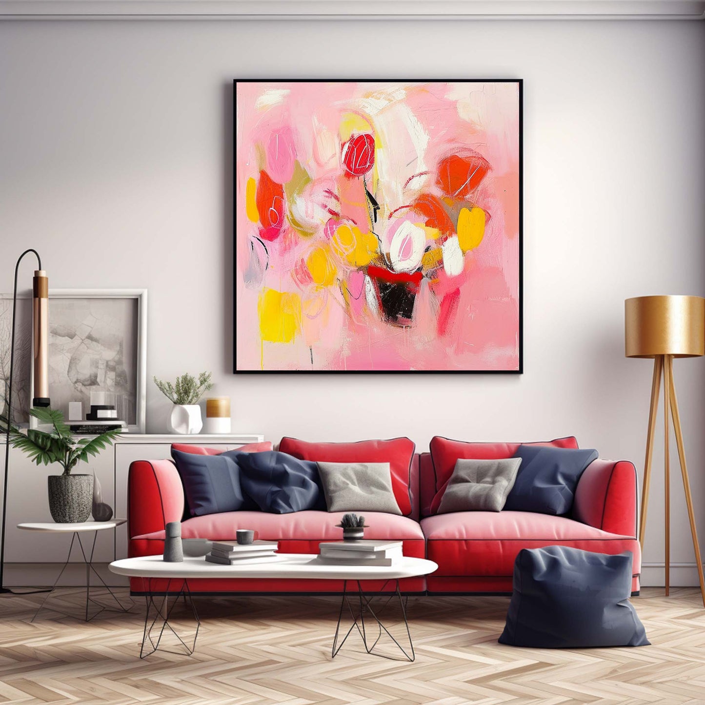 Vibrant Abstract Floral Oil Painting on Canvas for Modern Home Decor